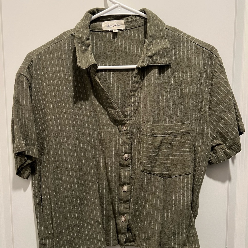 Love Notes Sage Green Pinstripe Button Down Shirt